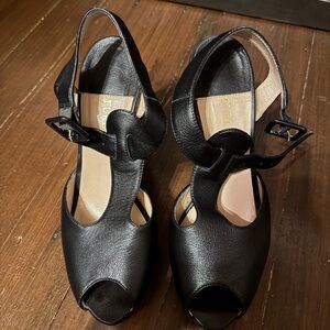 Furla Black Leather Peep-Toe Slingback Heels